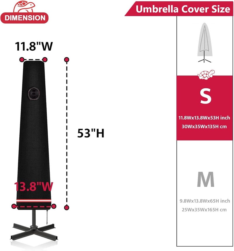 Turtle Life Umbrella Cover, Patio Fade-Resistant Waterproof Dustproof Parasol Covers with Zipper for 6ft to 7ft Outdoor Umbrella, Protective Garden Market Parasol Covers, Small, Black - Image 1